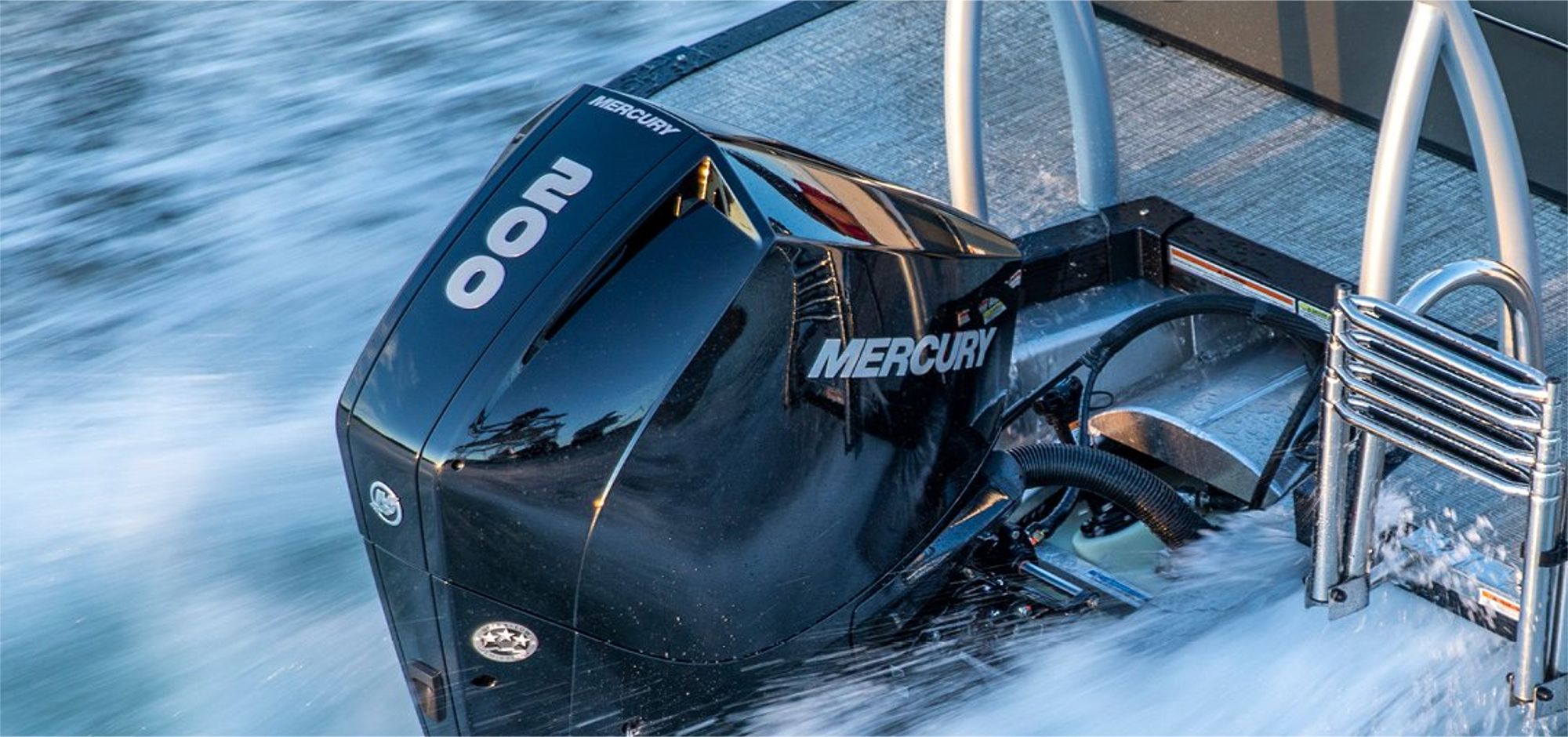 Mercury 200HP Outboard engine at sea. New outboard and inboard boat engines from Motor Marine Services, County Donegal, Ireland